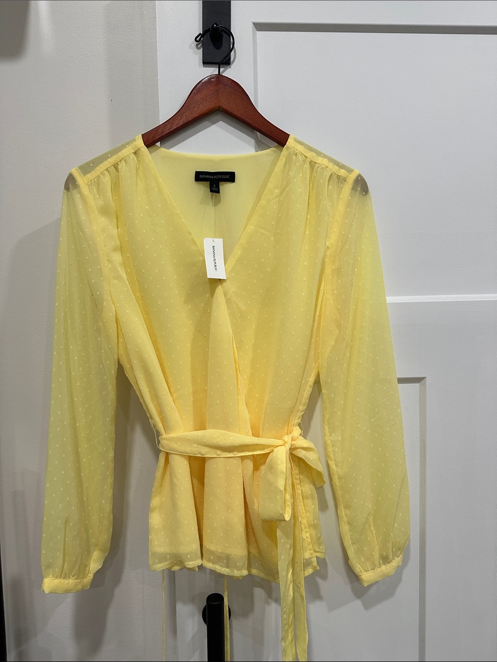 NWT Banana Republic Soft Yellow Sheer Wrap Blouse; SZ-S